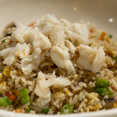 Fried rice heaped with crab meat